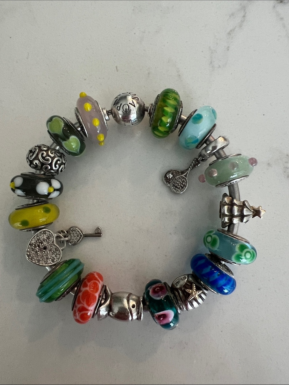 Pandora Multicolor Lampwork & Sterling Charm Bracelet